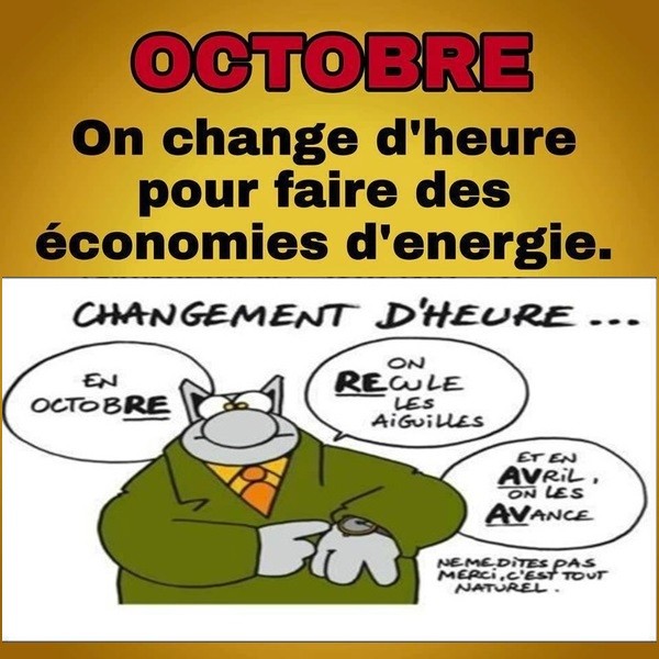 On recule d'une heure   ...   Nuit du 29 au 30 octobre !