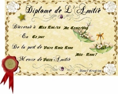 Diplôme de l' Amitié  ... chez  Anne 7  !!! 