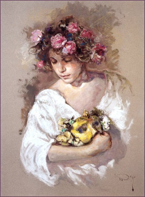 Femmes et fleurs par l'artiste espagnol José Royo   ...