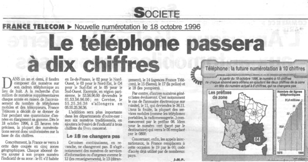 Téléphone   ...  date de la numérotation à 10 chiffres !