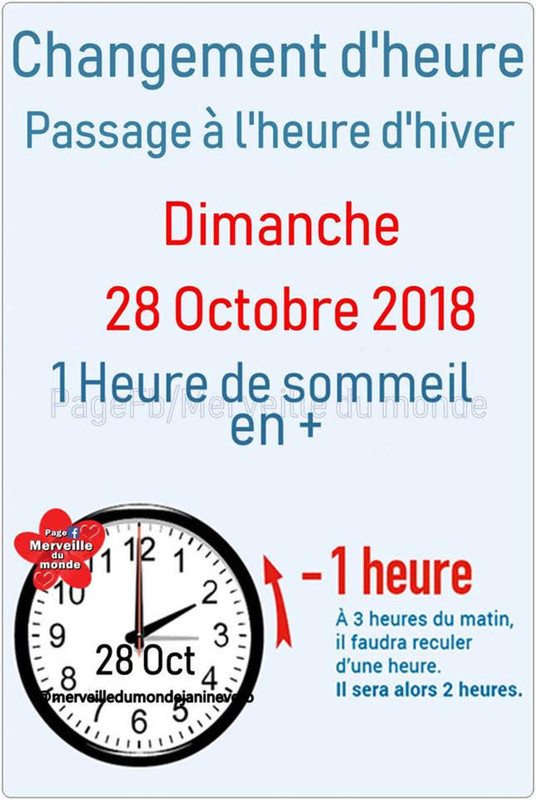 Dimanche 28 Octobre     ...    Heure d'Hiver !