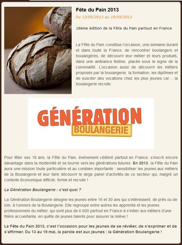 Fête des Boulangers et du pain ... 13/19 mai 2013 !